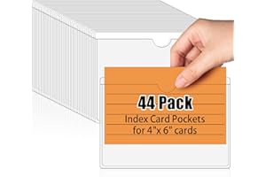 jhwsxtek 44 Pack labels for storage bins, Adhesive Pockets, Index Card Pockets with Top Open for Loading, Clear Plastic Labels Holders for Organizing Storage Bins, Drawer, Library Card, 4x6 Inch