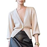 URBAN REVIVO Women Knitted Cardigans Long Sleeve V-Neck Lightweight Sweater One Leaf Button Down Outwear