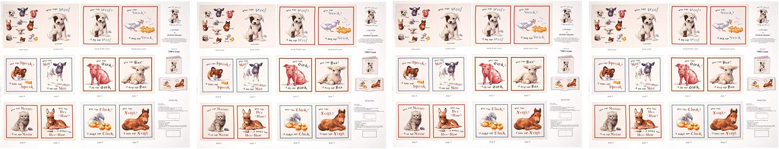 Elizabeth Studios Animal Friends Soft Book Panel Cream Fabric (Fоur Paсk)
