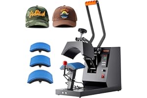 VEVOR 4-in-1 Heat Press Machine for Hats with 6x3inches Curved Teflon-Coated Heat Plate, Easy Temperature Control Non-Slip Base, Four Replaceable Elements 6x3/6.7x2.7/6.7x3.8/8.1x3.5inches