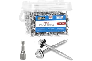FMhotu Metal Roofing Screws #10×2Inch, 320-PCS, Hex Head Rustpert Coating Sheet Metal to Wood Siding Screw with EPDM Rubber Washer, Sharp Point, Hex Socket Included