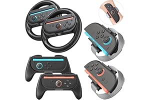 IA INNOAURA innoAura 6 in 1 Accessories Bundle for Switch 2(2025), Switch 2 Accessories Set with Steering Wheel * 2, J-con Grip * 2, Wrist Band * 2 , Family Sports Party Pack Accessories Compatible with Switch 2（Black）
