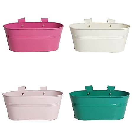 GARDENBASICS Metal Hanging Plant Container, Multicolour, Large, Set of 4