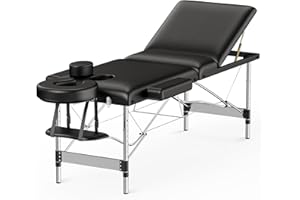 BRELLEY Massage Table Portable 84" Long 24" Wide Professional 3 Sections Reclining Massage Couch, Aluminum Adjustable Esthetician Bed Tattoo Table SPA Lash Salon Bed with Carrying Bag (Black)