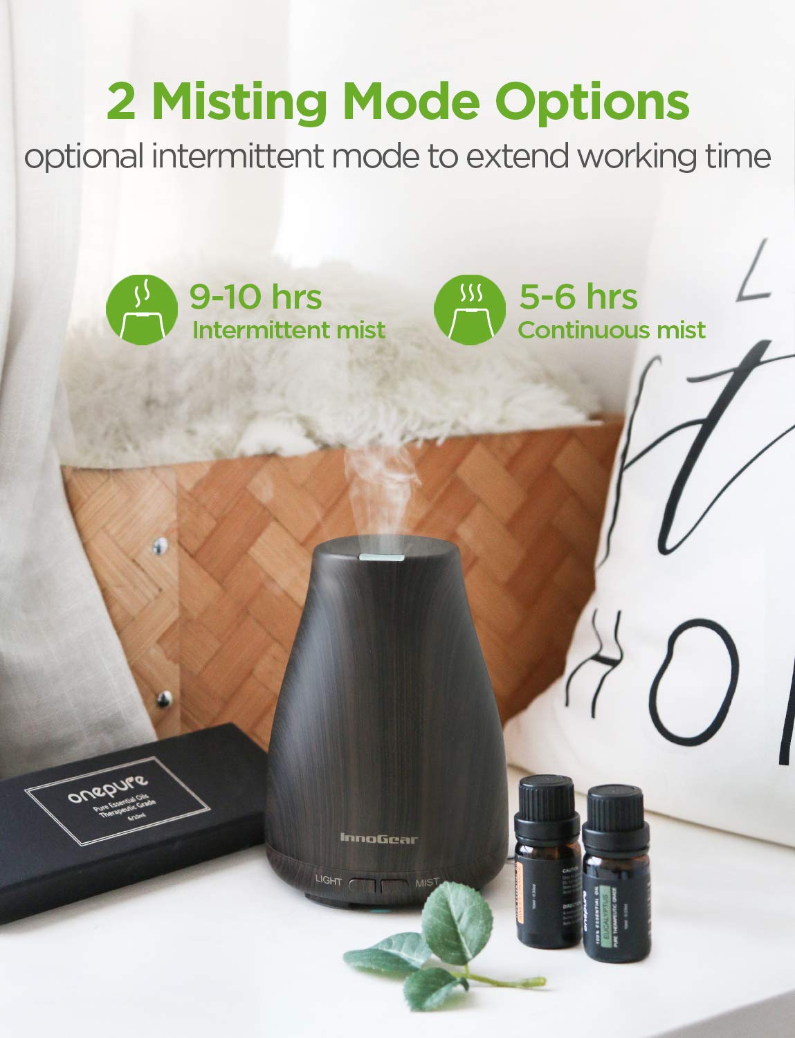 InnoGear Essential Oil Diffuser with Oils, 150ml Aromatherapy Diffuser with 6 Essential Oils Set, Aroma Cool Mist Humidifier Gift Set, Dark : Beauty