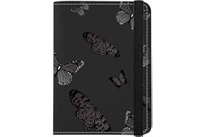 GABraden Cute Passport Holder and Holder Combo Passport Cover with RFID Blocking Women Men Compatible Wallet Credit Card Protector(Black Butterfly)