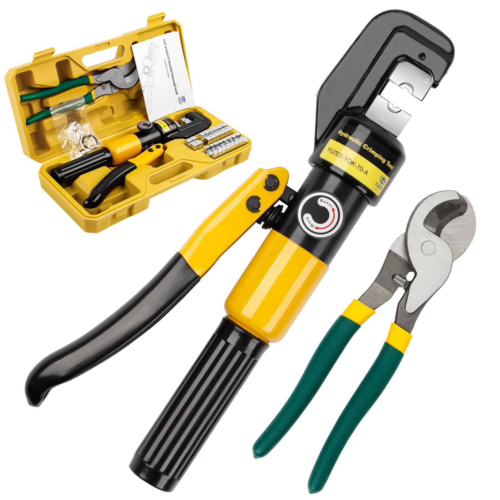Photo 1 of YUZES Hydraulic Crimping Tool and Cable Cutter, 12 AWG to 00 (2/0), 10 Tons Battery Cable Crimper Tool with 9 Crimping Dies, Crimping Tool for Cable Lug, Wire Terminal Lug