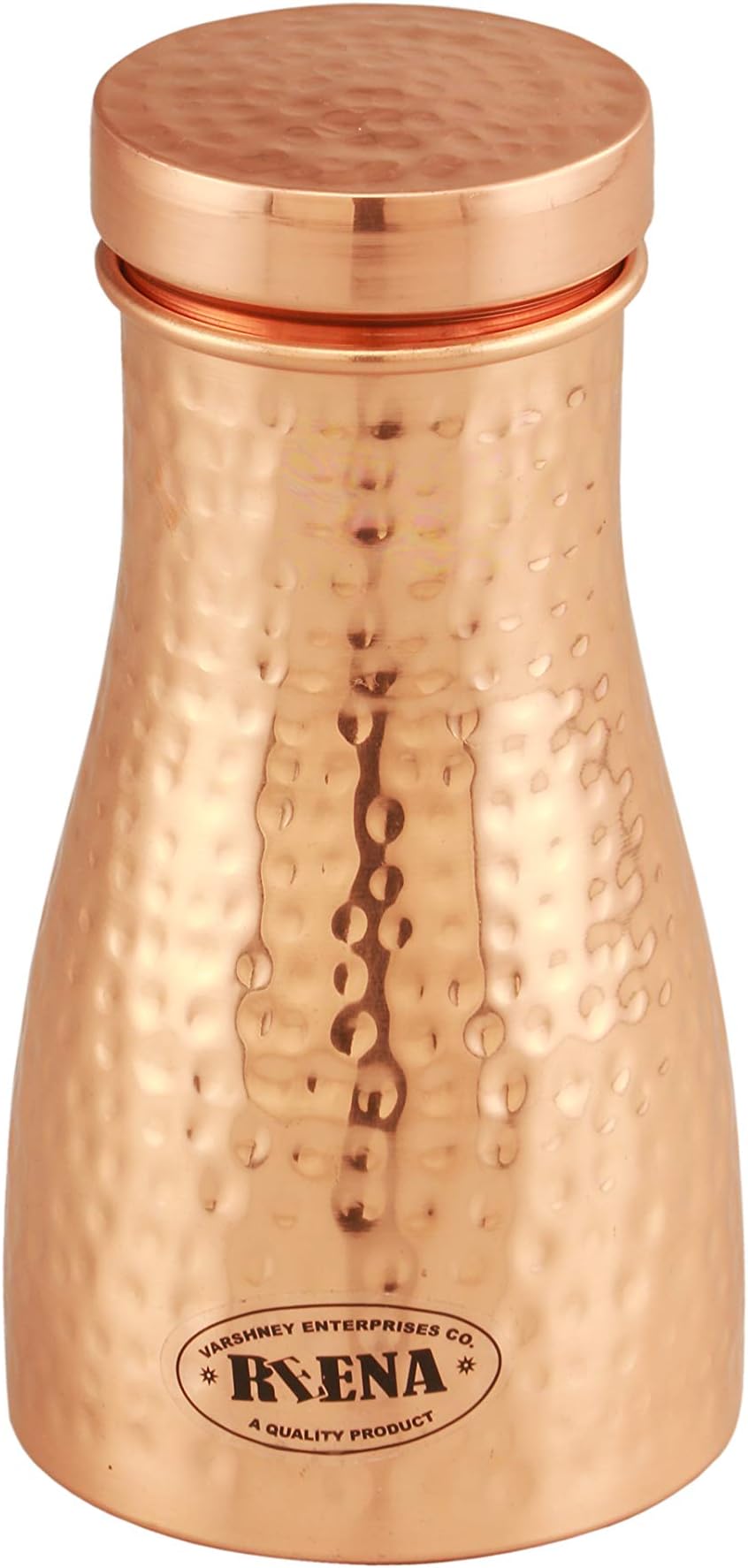 Reena Bed Side Carafe Copper Water Jug with Drinking Glass Hammered 750 ML