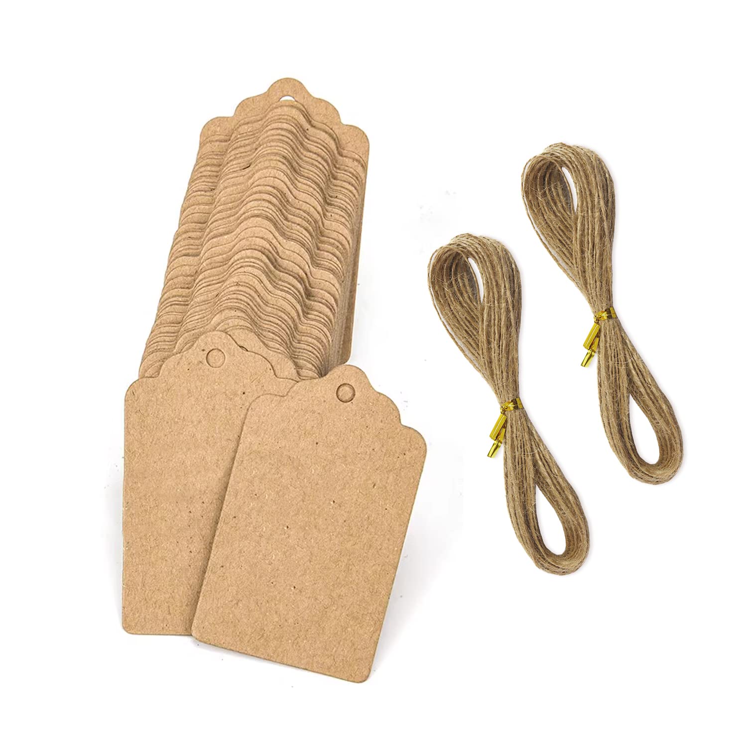 500pcs 2 * 3.5cm Kraft Paper Labels with 20m Jute Rope, Mini Hang Tags with Small Round Holes, Brown, Suitable for DIY Crafts, Christmas, Wedding Gift Decoration.