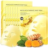 Wokatta 6 Sheet Masks Kojic Acid Turmeric Face Mask Even-Looking Skin Tone, Elasticity, Radiant, Hydrating Face Masks for Dull Skin Facial Mask Controlling Oil and Refining Pores Facemask Skincare