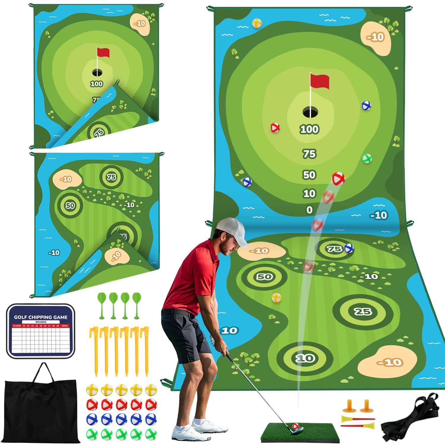Photo 1 of TOY Life Golf Chipping Game, Double-Sided Sticky Golf Pro Battle Mat with 20 Sticky Balls & 4 Darts, Backyard Chipping Games for Adult Kids Outdoor & Indoor