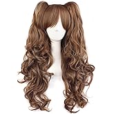 MapofBeauty Multi-color Lolita Long Curly Clip on Ponytails Cosplay Wig (Brown/Khaki)
