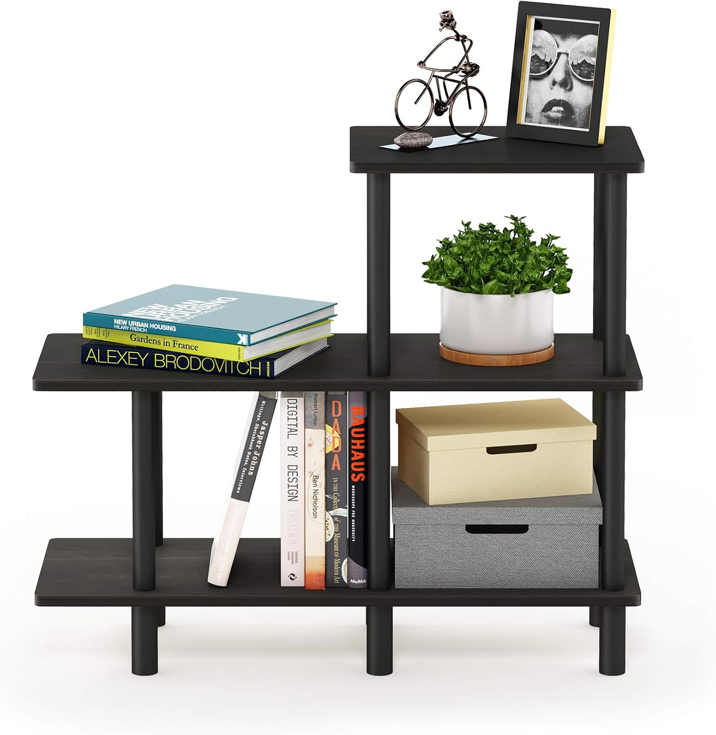 Furinno TURN-N-TUBE Storage Shelves, 3-Tier Ladder Book Shelf, Accent Display Shelf, Toolless Open Shelves, Round Tubes - Image 5