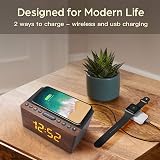 ANJANK Bedside Wooden FM Radio Alarm Clock with Wireless Charger 5W-10W view 3