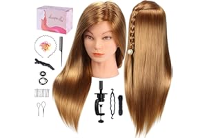 Mannequin Head with Hair, Beauty Star Doll Head for Styling, 20 Inch Long Gold Syntheic Hair Cosmetology Manikin Training Head Model, Hairdressing Practice Head with Clamp Stand and Braiding Kit
