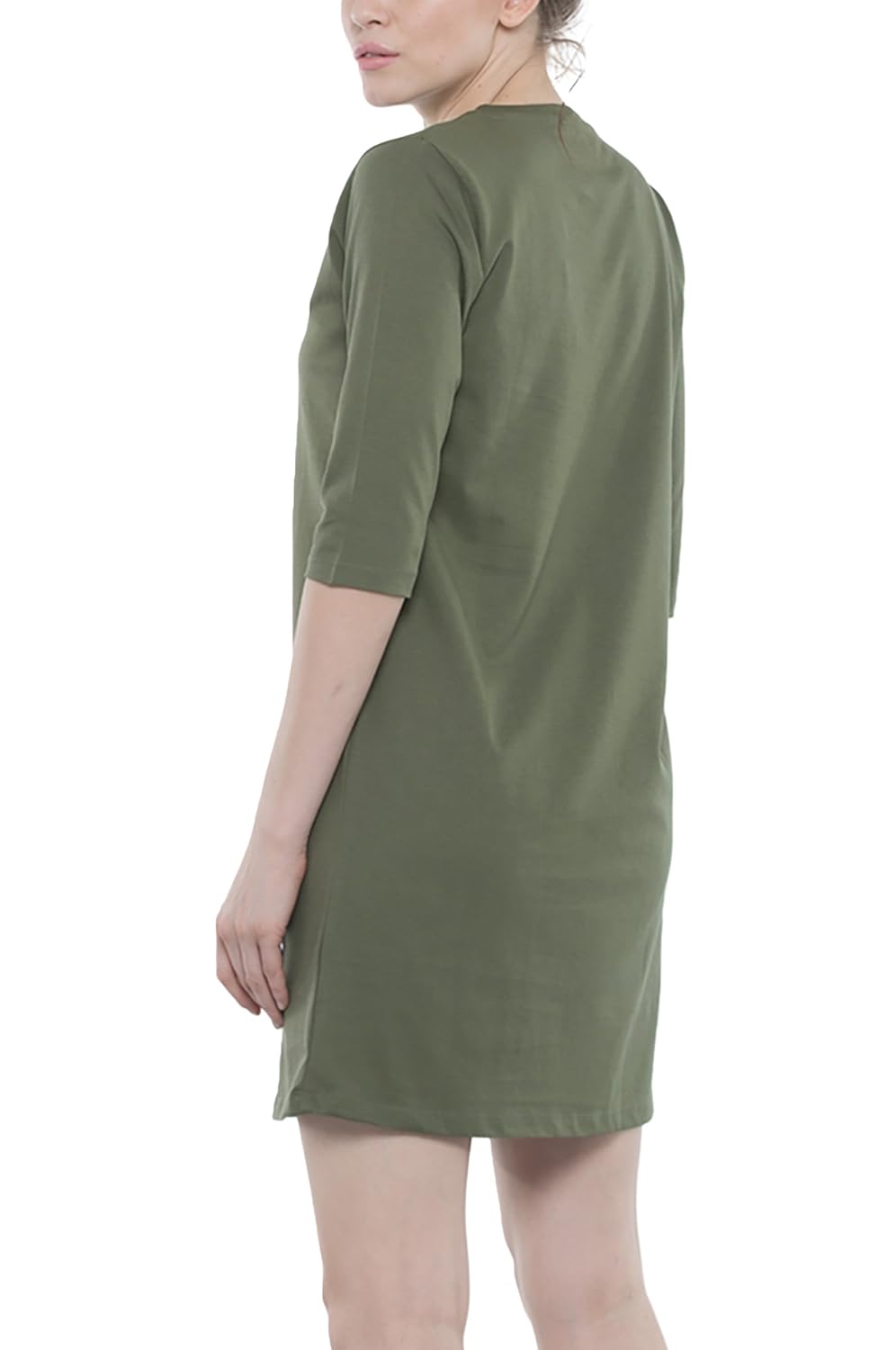 bewakoof army green plain women's cotton 3/4th sleeves t-shirt dress