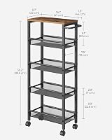 VASAGLE 5-Tier Kitchen Trolley 22 cm Deep Steel Frame Castors Rustic Brown view 6