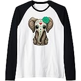 Sugar Skull Elephant Halloween Design for Women Kids Men Raglan Baseball Tee