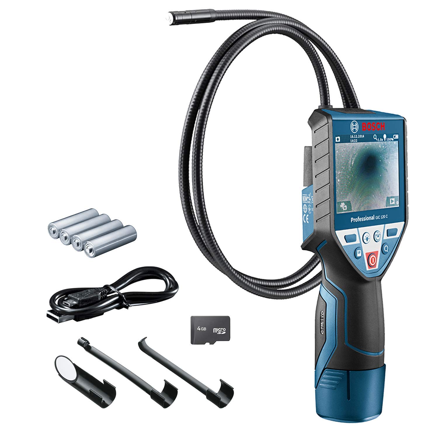Bosch Professional Inspection Camera GIC 120 C (cable length: 120 cm, display: 3.5’’, 4x AA batteries, in cardboard box)
