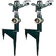 Hourleey 2 Pack Impact Sprinklers for Yard, Adjustable Pulsating Water Sprinkler Head on Step Spike, Zinc Alloy Lawn Sprinkler for 360 Degree Large Area Patio Garden Irrigation