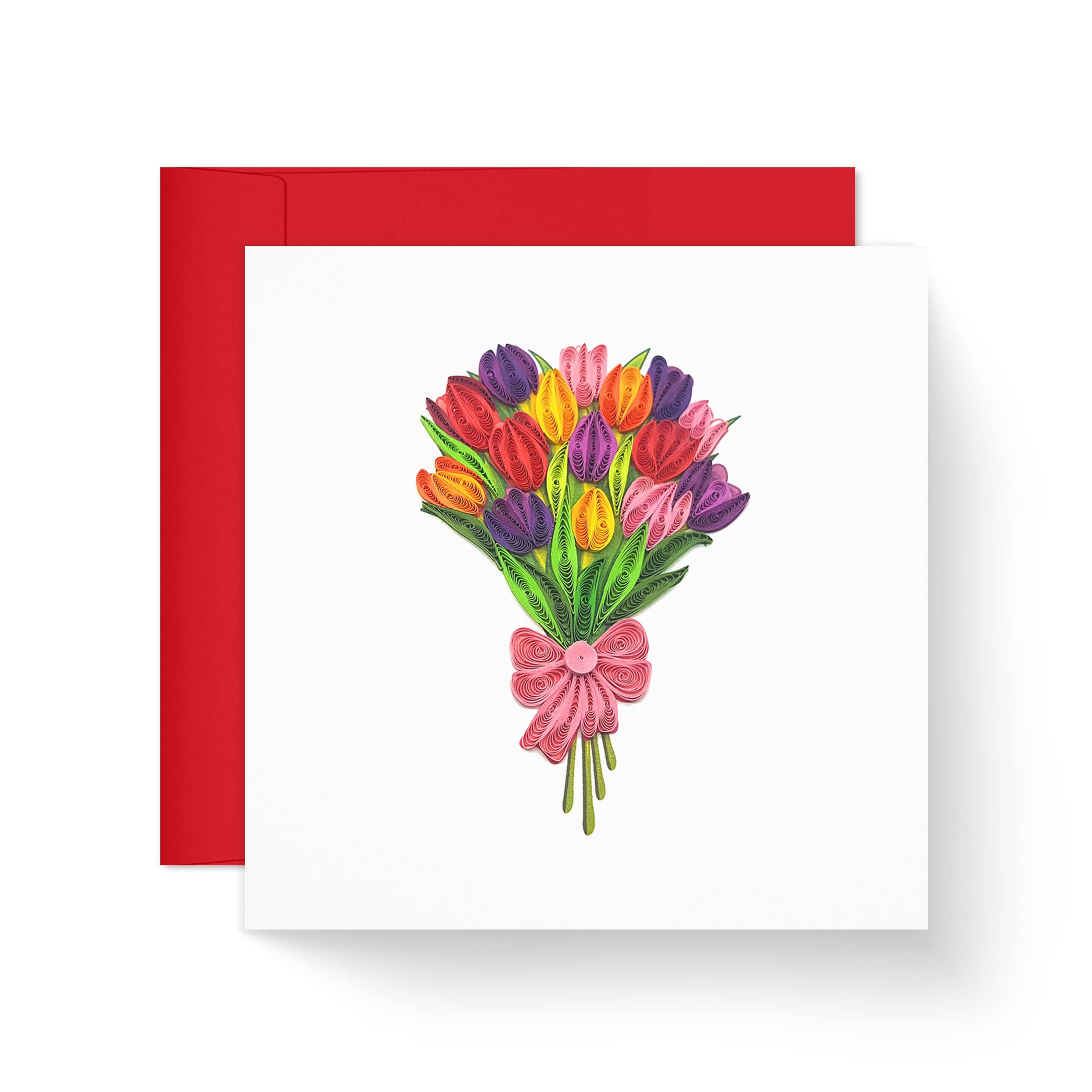 TUMYBee Happy Valentine Day Card, Tulip Flower Cards, Quilling Art for Love Friend Mom Anniversary, Birthday, Thank You, Thinking Of You with Envelop (Colorful Bouquet)