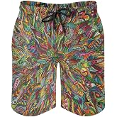 Homokoir Mens Trippy Psychedelic Swim Trunks Beach Board Shorts with Mesh Lining and Pockets