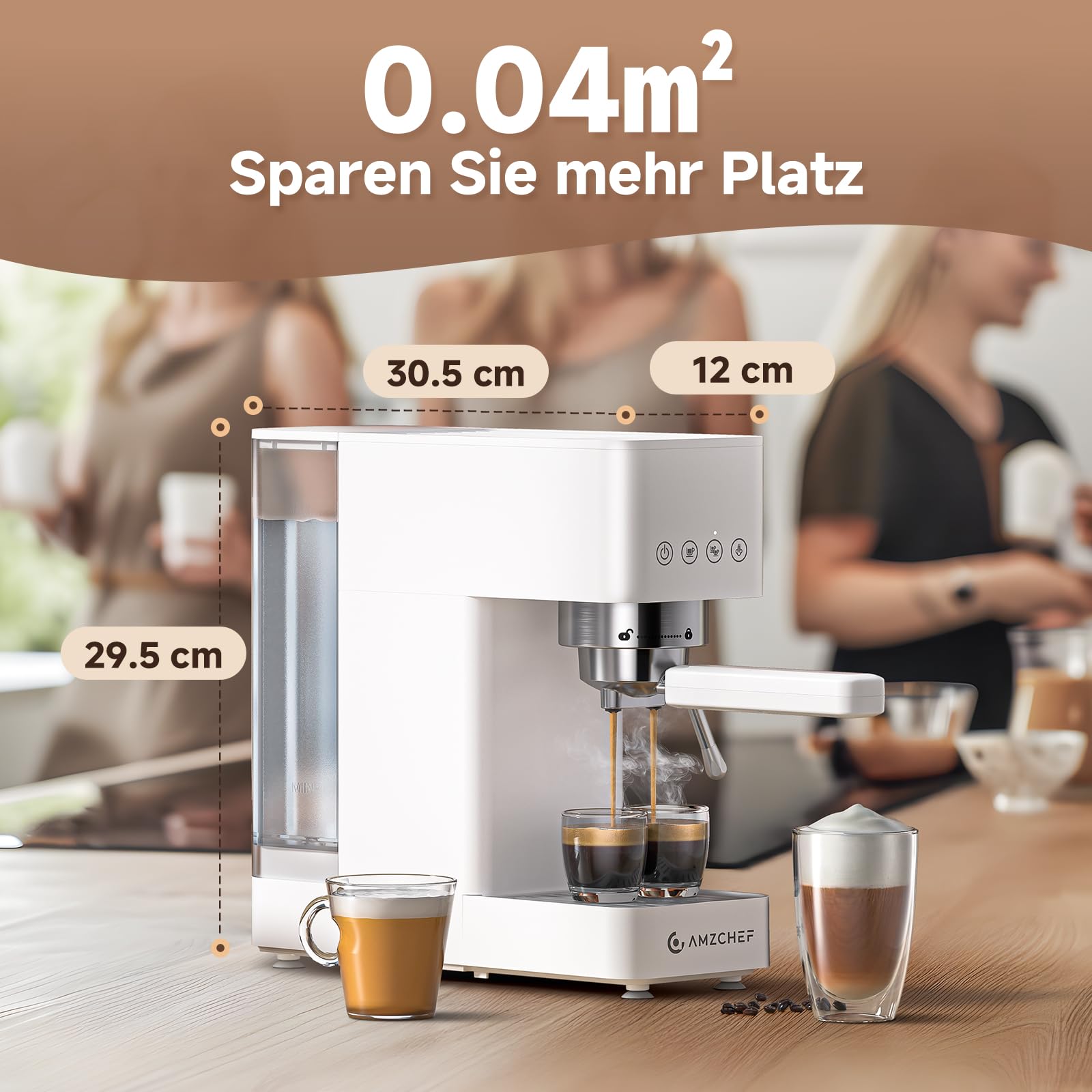 AMZCHEF Siebträgermaschine 20 Bar Espressomaschine klein mit LED-Display, Milchaufschäumer & Edelstahl-Dampfstab, 1350W Schnellaufheizung, 1,5L Wassertank, für Espresso Cappuccino Latte,Weiß 7