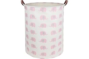DDBASKET Baby Laundry Basket Pink Elephant Baby Hamper Collapsible Kids Toy Storage Bin Organizer with Handles for Girls,Nursery Decor(Pink Elephant)