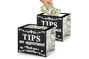 MOJIEZUO 2 Pack Acrylic Tip Jar with 4 Paste Hooks 4 Expansion Screws Money Storage Container Suggestion Box Raffle Cash Bucket for Bartender Restaurants Bars Musicians, 6 x 4 x 5 Inch