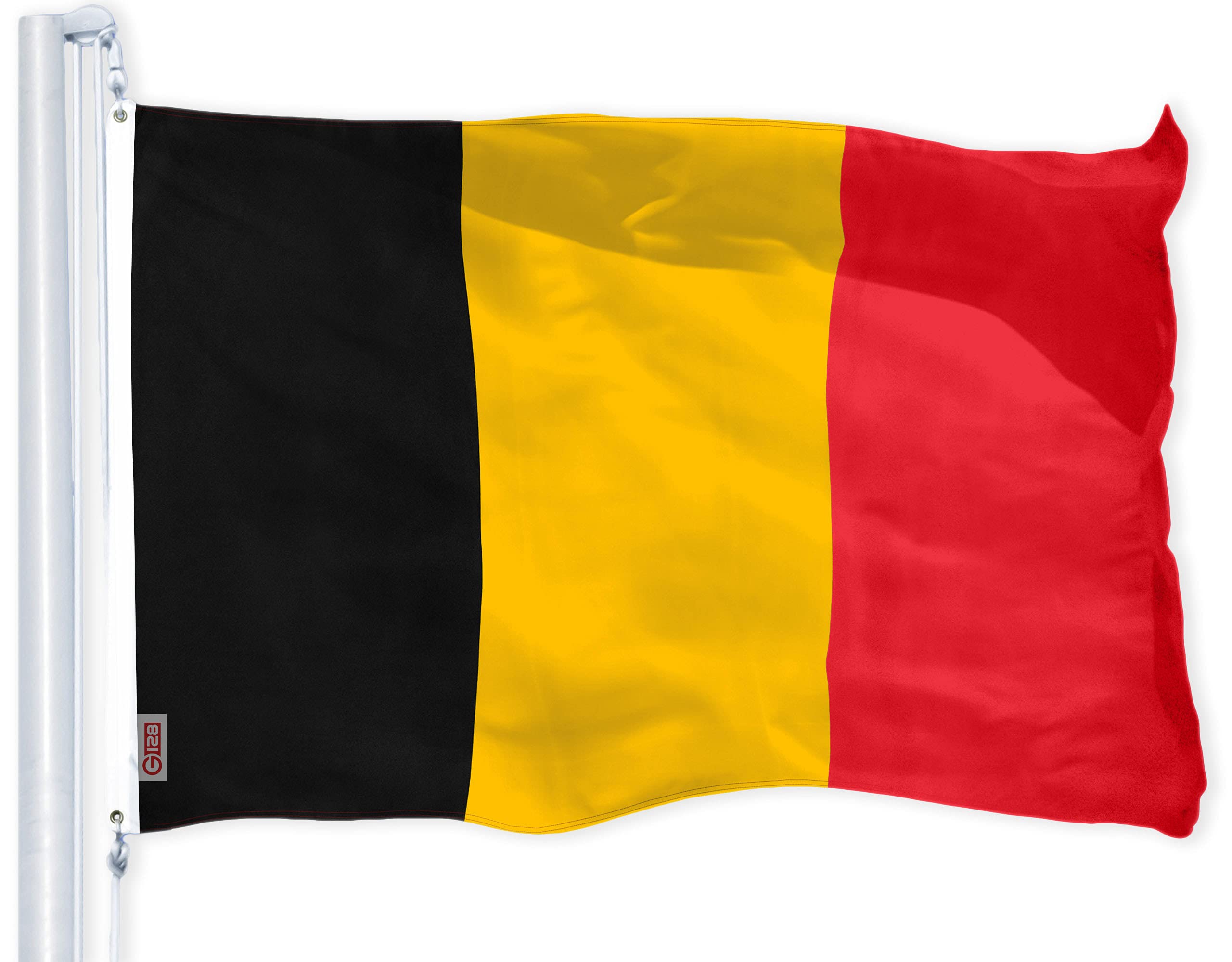 G128 Belgium Belgian Flag 3x5 ft Printed Brass Grommets 150D Quality Polyester Flag Indoor/Outdoor - Much Thicker More Durable Than 100D 75D Polyester โ image 1