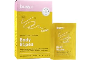 BUSYCO Glow Body Wipes for Women – Cleansing Large Body Wash Wipes - Armpit Sweat Wipes for Body Odor – No Rinse, No Shower – Lavender Rose – Caffeine and Collagen Peptides