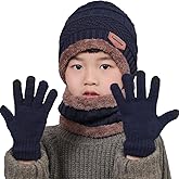 T WILKER 3Pcs Winter Hats Neck Warmer Scarf and Touch Screen Gloves Set for Kids