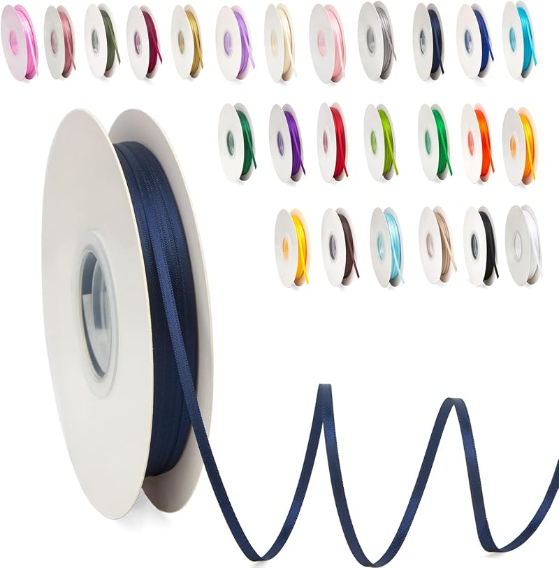 POPOYU Dark Blue Satin Ribbon 3mm x 91m Gift wrap Craft DIY Bouquets