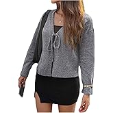 SOLY HUX Women's Tie Front Cardigan Long Sleeve V Neck Knit Sweater Tops Fall Clothes