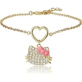 SALLY ROSE Hello Kitty Pave Crystal Charm Bracelet for Women, 6.75"+1" 18k Gold Flash-Plated Official License Hello Kitty Bracelet
