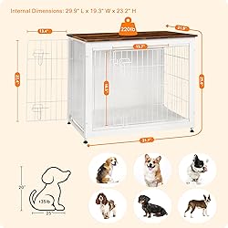 DWANTON Dog Crate Furniture with Cushion, Wooden