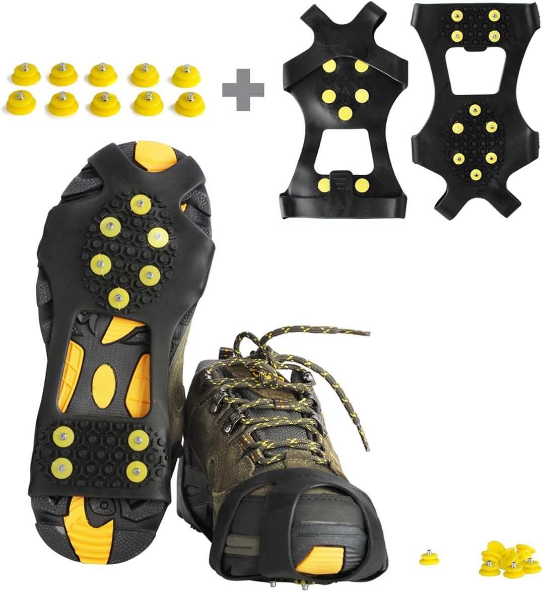 willceal Ice Cleats, Ice Grippers Traction Cleats Shoes and Boots Rubber Snow Shoe Spikes Crampons with 10 Steel Studs Cleats Prevent Outdoor Activities from Wrestling (Extra 10 Studs)