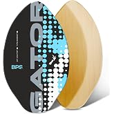 BPS 'Gator' Wooden Skimboard for Beach - Kids &amp; Adults, No Wax Needed | 7-ply poplar, waterproof coated, full EVA grip pad, nose rocker, sized 30-40in to 180lbs, 12-month Right Choice Promise