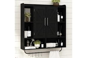 RUSTOWN Rustic Wood Wall Bathroom Cabinet, Farmhouse Medicine Cabinet Wall Mounted, Space Saving Wall Storage Cabinet with 2 