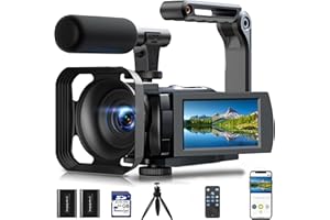 FIREFOTO 5K Video Camera Camcorder 56MP Wifi IR Night Vision Vlogging Camera, 16X Digital Zoom Touchscreen YouTubers Camera Recorder with Microphone, Lens Hood, Stabiliser, Remote Control, Tripod & 2 Batteries