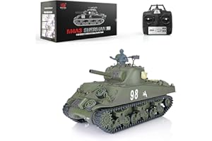 wheelfun Heng Long RC Tank 2.4G 1/16 Scale 7.0 Plastic Version M4A3 Sherman Smoking Unit Battle Tank Military Transport Vehicles 340° Rotating Turret IR Combat Model 3898 BB Airsoft, US in Stock