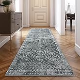 jinchan Hallway Runner Rug 3x10 - Moroccan Kitchen Machine Washable Runner Rug Modern Geometric Soft Faux Wool Ultra-Thin Low-Pile Non-Slip Carpet for Laundry Room Bedroom Farmhouse(3x10ft, Dark Grey)