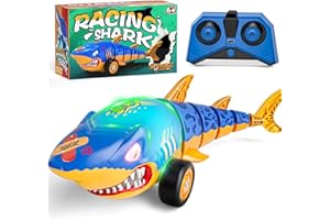 SUANGRC RC Shark Car Toy for Kids, 2.4Ghz Remote Control Shark with Swinging Tail, Shark Toy with LED Lights, RC Car Toys for 3 4 5 6 Year Old Kids, Fun Gift Idea for Boys & Girls