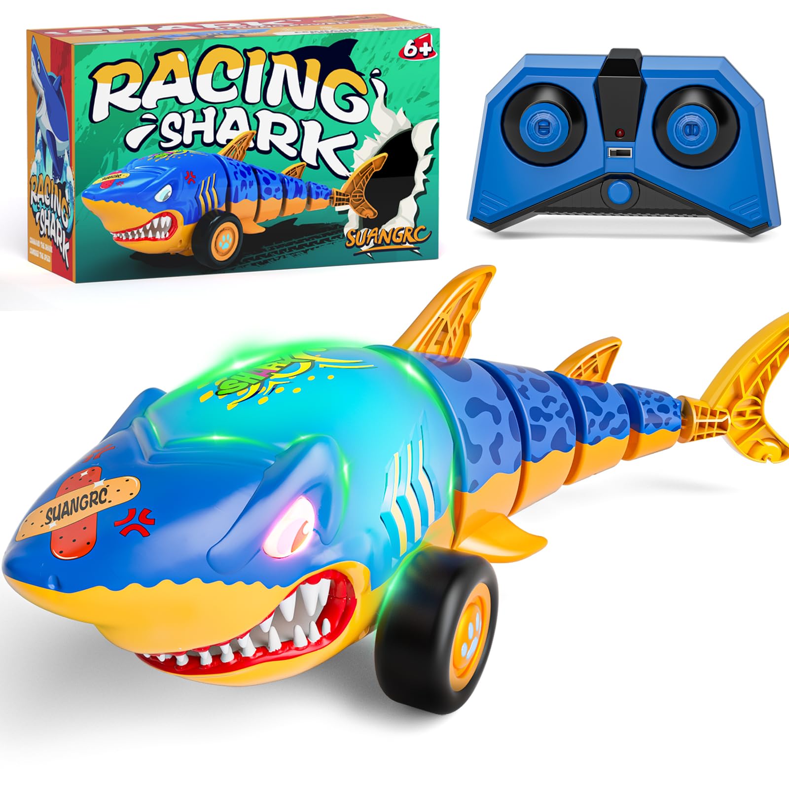 Photo 1 of suangrc RC Shark Car Toy for Kids, 2.4Ghz Remote Control Shark with Swinging Tail, LED Lights, RC Car Toys for 3-6 Year Old Kids, Fun Gift Idea for Boys & Girls