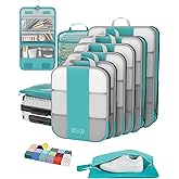 10 Set Compression Packing Cubes for Travel Essentials,Compressible Expandable Packing Cubes for Suitcase,OlarHike Luggage Organizer Bags for Travel,Handy Helper for Organizing Clothes(Blue Green)
