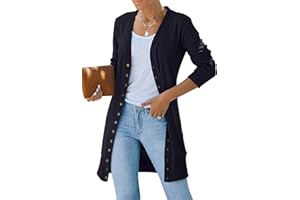 MEROKEETY Women's 2024 Fall Long Sleeve Snap Button Down Solid Color Knit Ribbed Neckline Cardigans