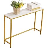 loglus Small Console Table for Entryway, Faux Marble MDF Sofa Table with Golden Frame, Single Layer, White Marble, 9.45" D x 38.19" W x 29.72" H