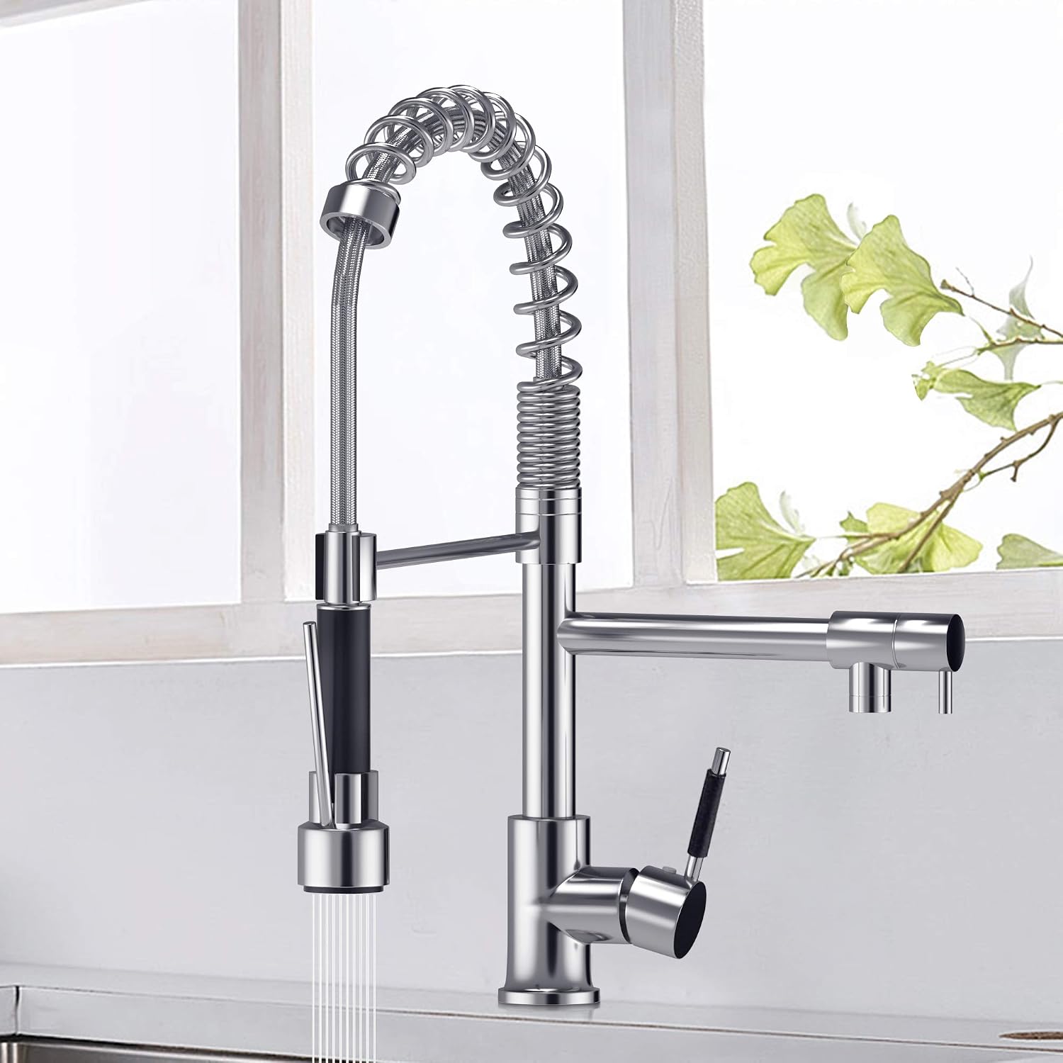 Suguword Single Hole Kitchen Tap, High Arc Pull Out Kitchen Faucet with 360 Degree Swivel - Image 3
