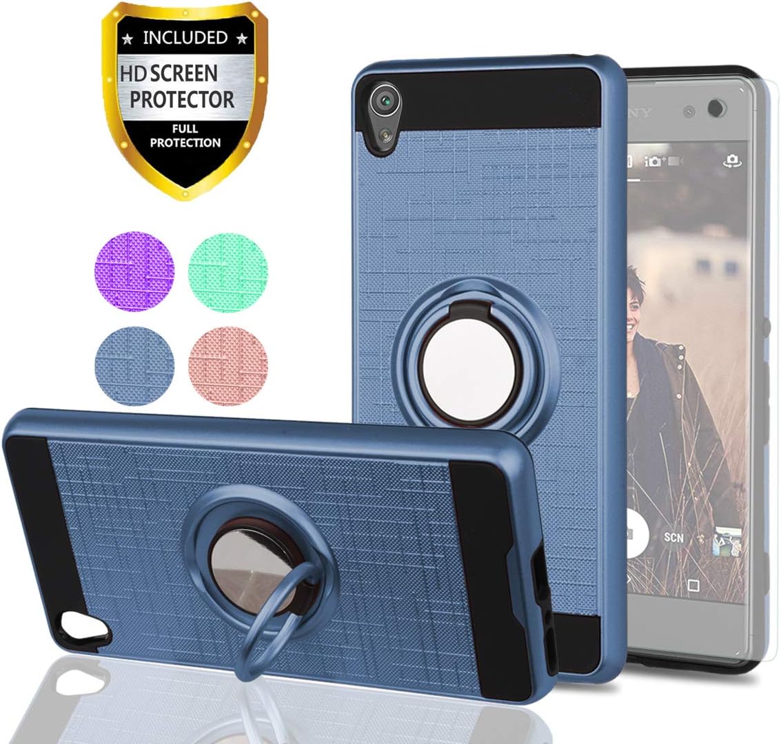 Xperia XA Case,with HD Phone Screen Protector,YmhxcY 360 Degree Rotating Ring & Bracket Dual Layer Resistant Back Cover for Xperia XA 5.0 Inch (2016)-ZH Metal Slate