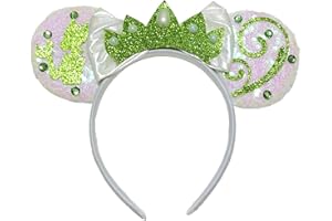 Viwind Bow Ear Headbands for Women, Glittrt Princess Tiana Crown Mouse Ear Headbands for Adult
